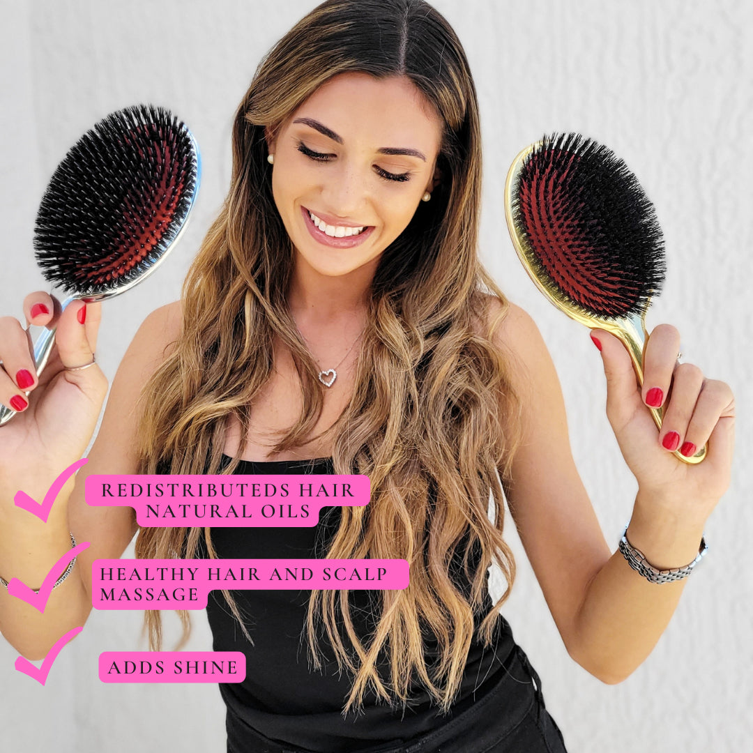 Janeke Large Metallic Paddle Pneumatic Hairbrush with Natural