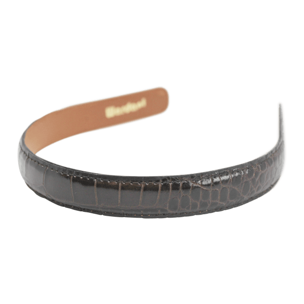 Wardani 3/4" embossed croc leather headband brown