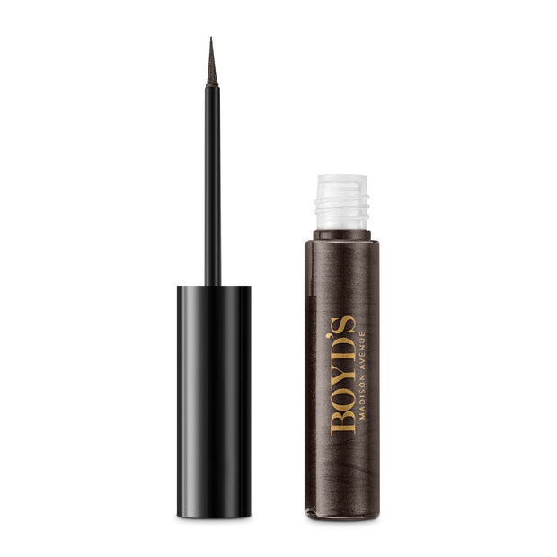 A dark chocolate brown liquid eyeliner