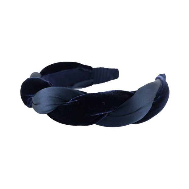 Anna Fashion Headband 1.5" velvet and  satin twist in Navy